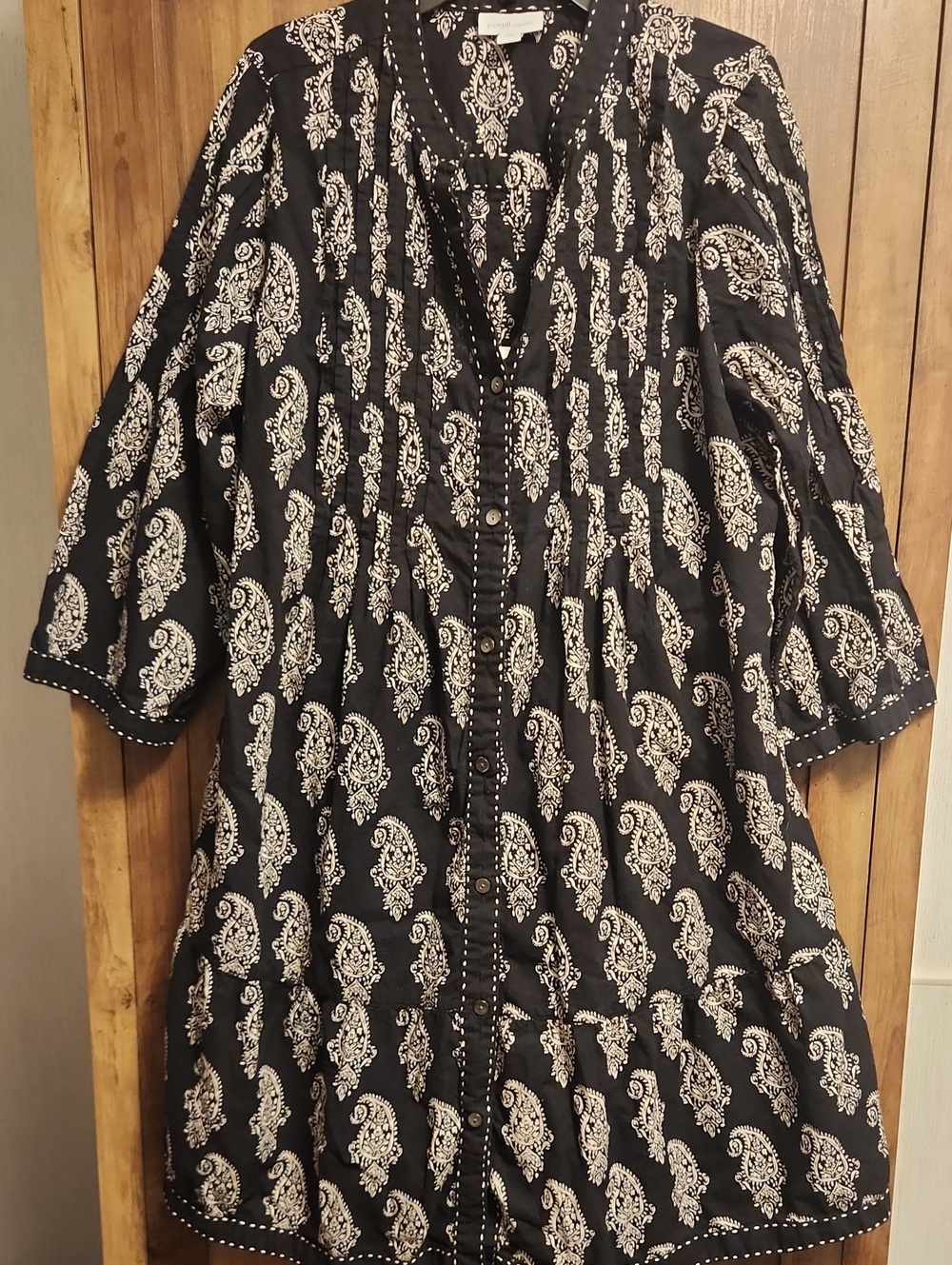 Pure Jill Black & White Paisley Button-Front Dress W/Slip Dress &White Stitching